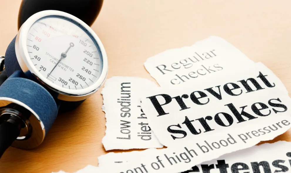 Blood pressure gauge with stroke prevention headline